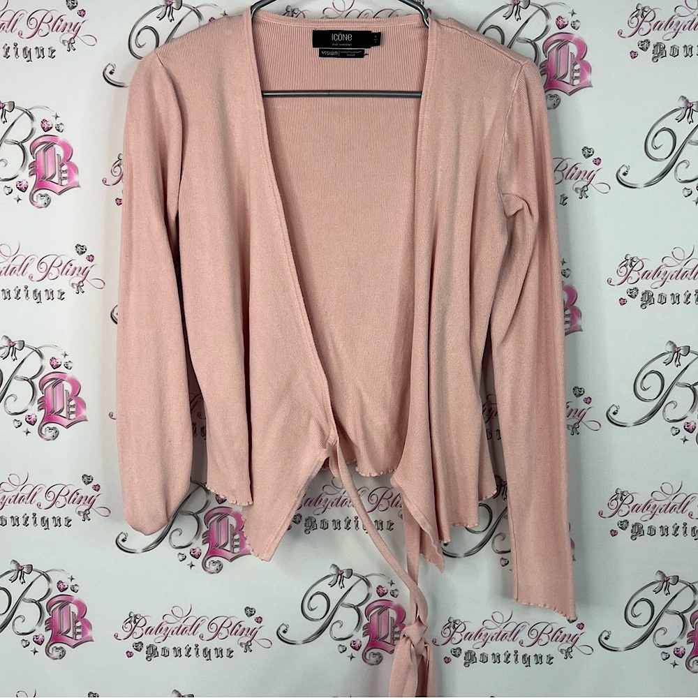 Icone Simons shirt wrap style tie up Light Pink Tie-Front Cardigan